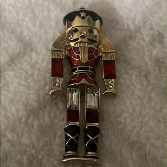 Monet Jewelry - Vintage Monet Gold Tone Red Enamel Rhinestone Nutcracker Brooch Pin